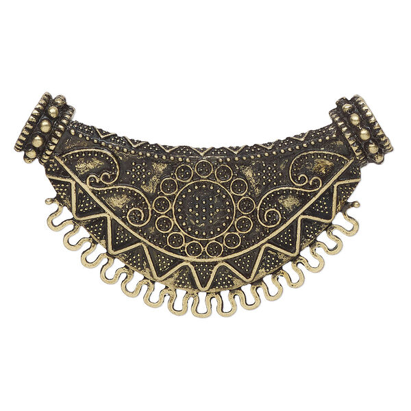 Connector, antique brass-finished brass, 64x38mm beaded crescent. Sold individually. image number 0