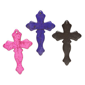 Focal mix "turquoise" (imitation) (resin) 1pkg3, mixed colors, 43x28mm-44x30mm fancy cross.