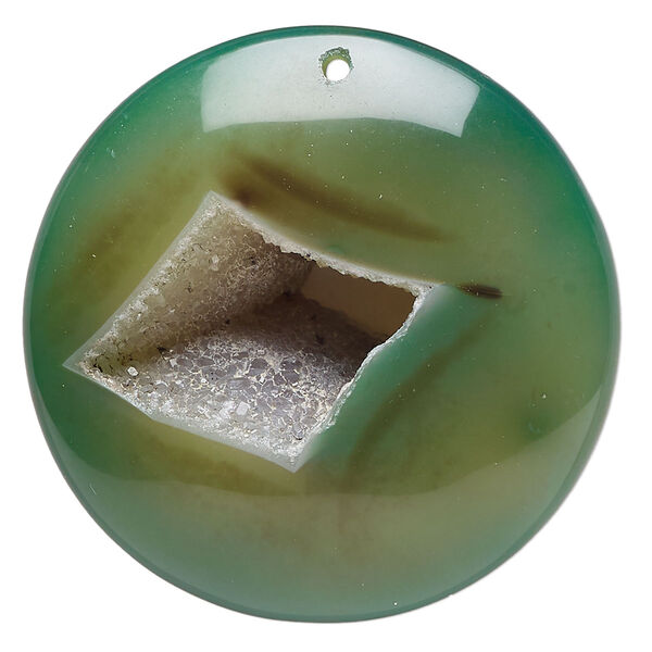 Druzy green agate 1pkg1, puffed flat round focal B grade, 43-45mm image number 0