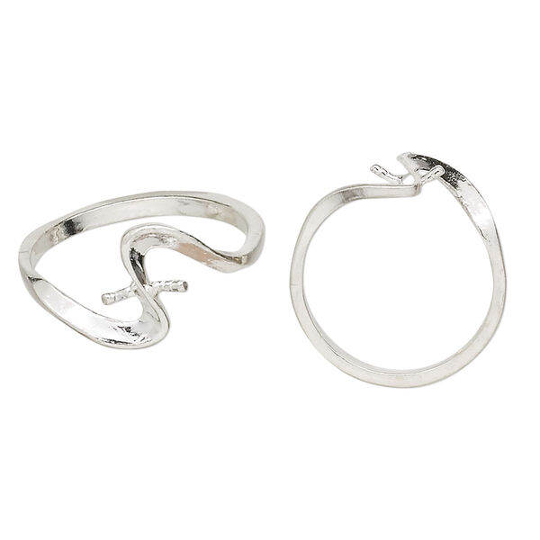 Ring, sterling silver, 4mm and 6mm half-drilled round setting, size 7. Sold individually. image number 0