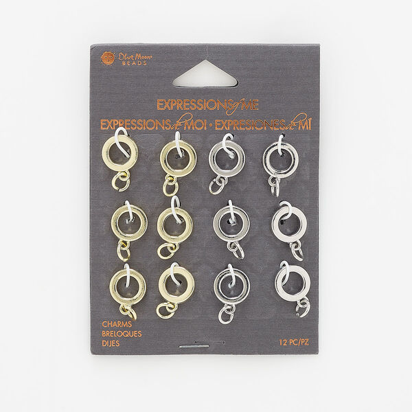 Drop, gold- / silver-finished "pewter" (zinc-based alloy) / steel, 18x11mm open round with 6.5mm hole. Sold per pkg of 12. image number 0