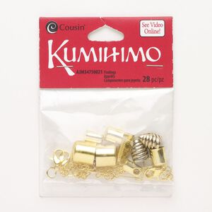 Clasp lobster claw mix 1pkg28 "pewter" (zinc alloy), mixed findings, gold- / antique gold-finished brass / steel 1-strand