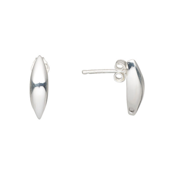 Earstud, sterling silver, 16x5mm puffed marquise with closed bottom hole. Sold per pair. image number 0