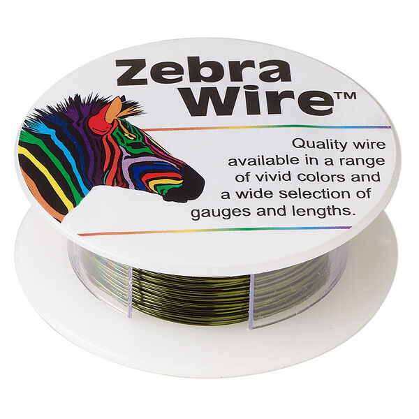 Wire, Zebra Wire™, color-coated copper, olive green, round, 24 gauge. Sold per 20-yard spool. image number 0