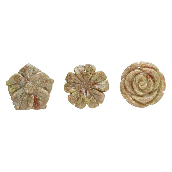 Autumn jasper 1pkg3, top-drilled carved flower focal natural mix 35x30mm-37x36mm image number 0