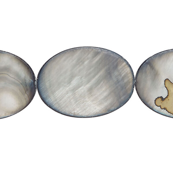 Mother-of-pearl shell 1pkg1, matte flat oval bead 15 inch blue steel 25x18mm image number 0
