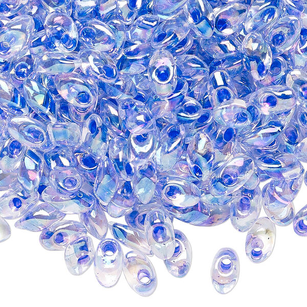 Seed bead, Miyuki, glass, pkg/50g, 7x4mm long magatama, translucent violet inside dyed color crystal clear, (LMA-2150). image number 0