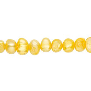 Pearl, cultured freshwater (dyed), mango, 5-6mm flat-sided potato with 0.4-0.6mm hole, D grade, Mohs hardness 2-1/2 to 4. Sold per 14-inch strand.