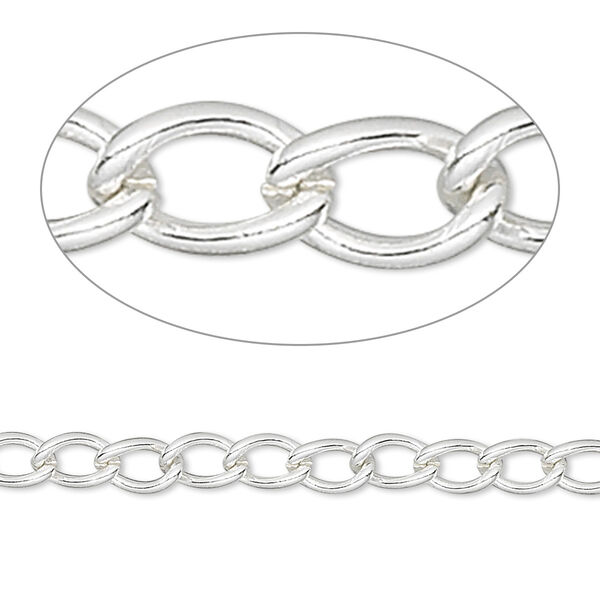 Chain, silver-finished brass, 4mm curb. Sold per pkg of 5 feet. image number 0