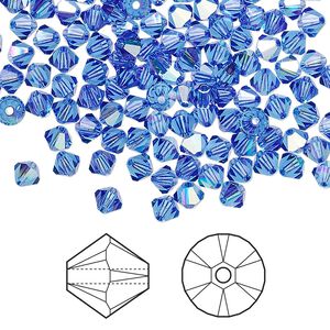 Bead 1440pk sapphire AB, Swarovski® 4mm XILION bicone 5328