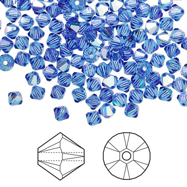 Bead 1440pk sapphire AB, Swarovski® 4mm XILION bicone 5328 image number 0