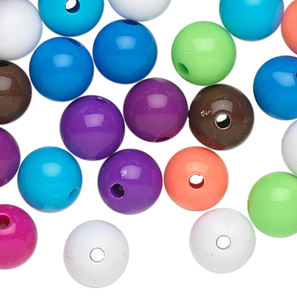 Bead, acrylic, opaque winter tone colors, 10mm round with 2.1-2.2mm hole. Sold per pkg of 288 (2 gross). image number 0