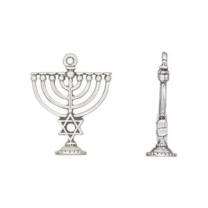 Drop, antiqued sterling silver, 18x17mm menorah. Sold individually.