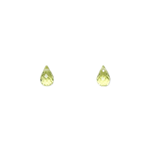 Bead, peridot (natural), 6x4mm hand-cut top-drilled faceted briolette, B grade, Mohs hardness 6-1/2 to 7. Sold per pkg of 2. image number 0