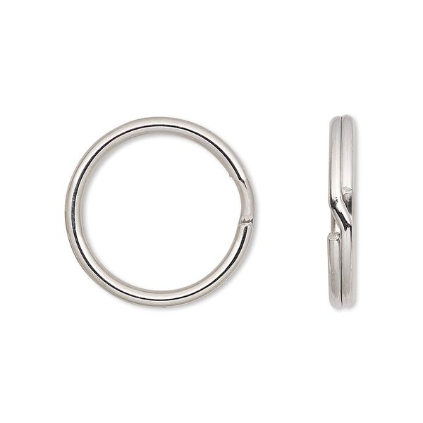 Split ring, imitation nickel-finished steel, 20mm round with 16.6mm inside diameter. Sold per pkg of 10. image number 0