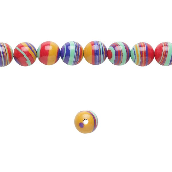 Bead, resin, multicolored, 6mm round with swirls. Sold per 15-1/2" to 16" strand. image number 0