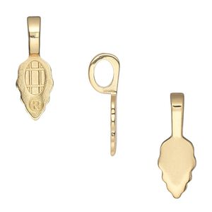 Bail, Aanraku®, glue-on, gold-plated "pewter" (zinc-based alloy), 21.5x7mm with 12x7mm leaf flat base. Sold per pkg of 25.