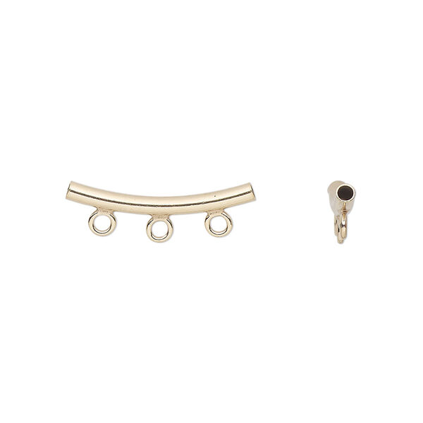 Bead, 14Kt gold-filled, 20x2mm curved tube with 3 loops. Sold individually. image number 0