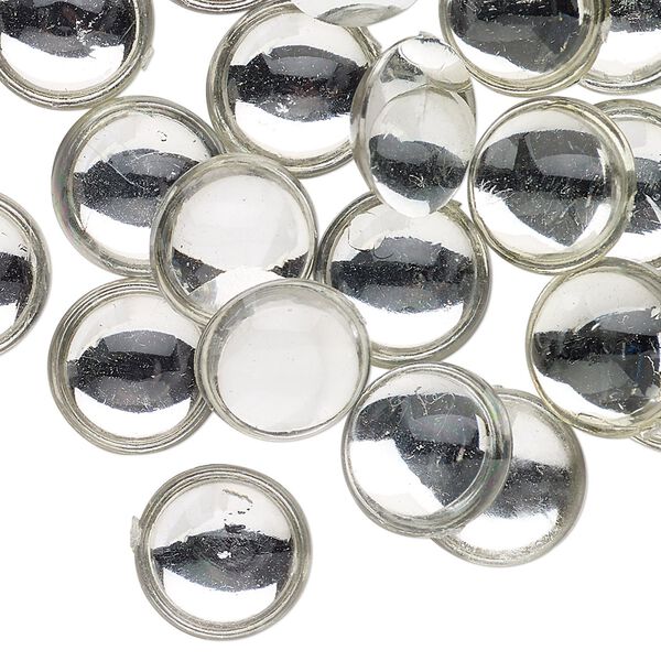 Cabochon, acrylic, transparent clear with silver-colored back, 13mm non-calibrated round. Sold per pkg of 24. image number 0
