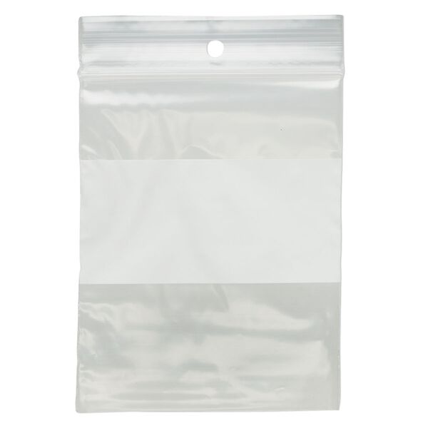 Bag, Tite-Lip™, plastic, clear and white, 3x4-inch top zip with block and hole. Sold per pkg of 1,000. image number 1