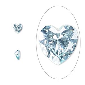 Gem, cubic zirconia, aqua blue, 5mm faceted heart, Mohs hardness 8-1/2. Sold per pkg of 2.
