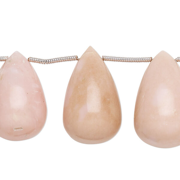 Pink opal / peach opal 1pkg12, hand-cut top-drilled teardrop bead natural B- grade, graduated 16x9mm-29x17mm image number 0