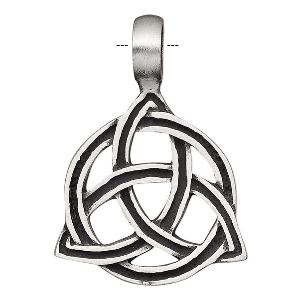 Pendant, antiqued pewter (tin-based alloy), 40x29mm single-sided Celtic knot. Sold individually. image number 0