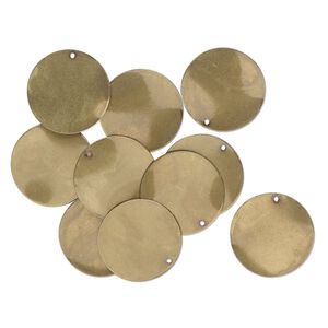 Drop, antique gold-plated steel, 26mm wavy flat round. Sold per pkg of 10.