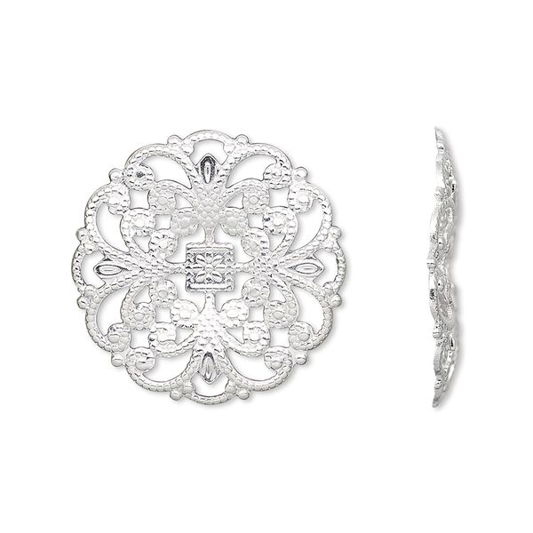 Component, silver-plated brass, 22mm filigree round. Sold per pkg of 24. image number 0