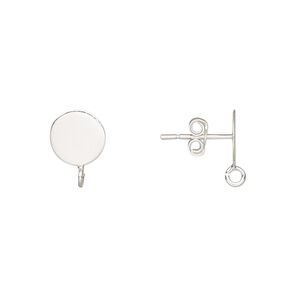 Earstud 1pkg4 sterling silver, 8mm flat pad / open loop / earnuts, 2 pair