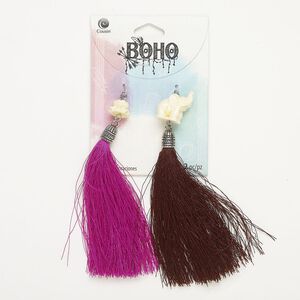 Focal, "pewter" (zinc-based alloy) / acrylic / nylon, pkg/2, antique silver finish, 5 inches.