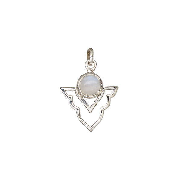 Rainbow moonstone / sterling silver 1pkg1, open arrowhead drop natural antiqued 15.5x14mm image number 0