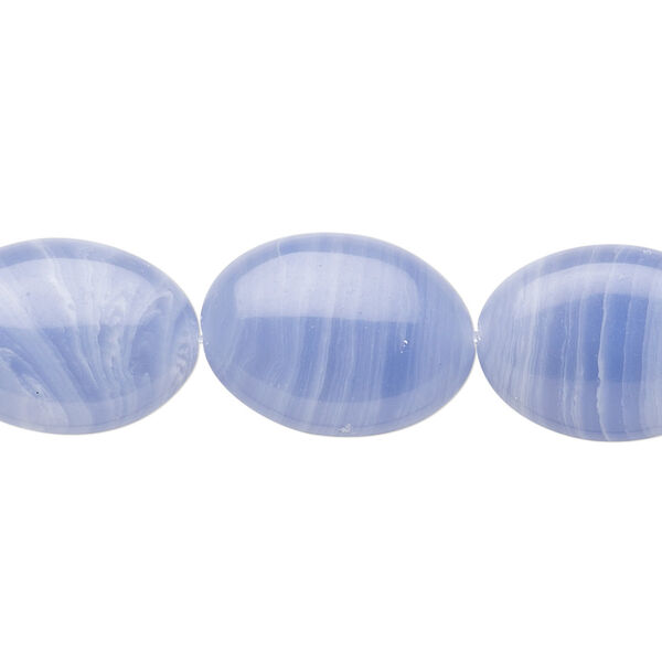 Bead, blue lace "agate" (resin) (imitation), blue and white, 18x13mm flat oval. Sold per 15-1/2" to 16" strand. image number 0