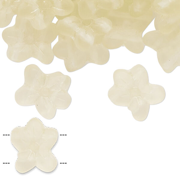 Bead, Czech pressed glass, translucent matte pale yellow, 14x12mm double-drilled flat flower. Sold per 2-ounce pkg, approximately 74 beads. image number 0