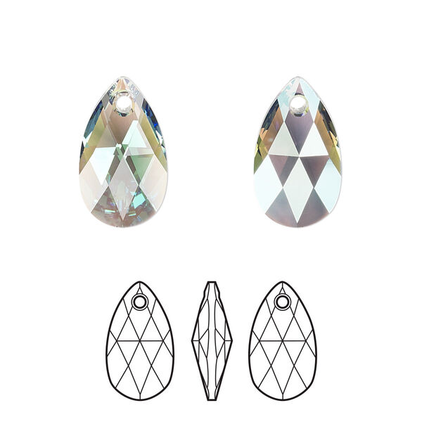 Drop 2pk erinite shimmer, Crystal Passions® 16x9mm pendant pear 6106 image number 0