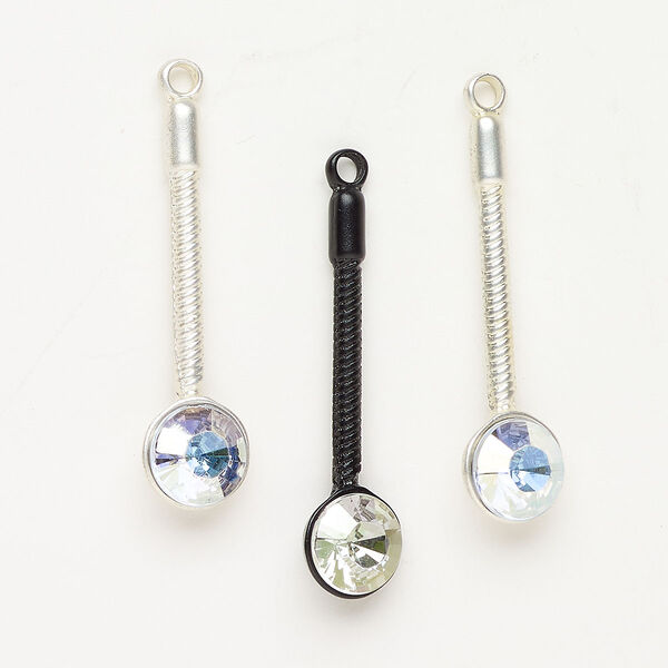 "Pewter" (zinc-based alloy) / brass / acrylic 1pkg3 focal assortment, matte silver-finished / black-finished / clear AB 41x11mm image number 0