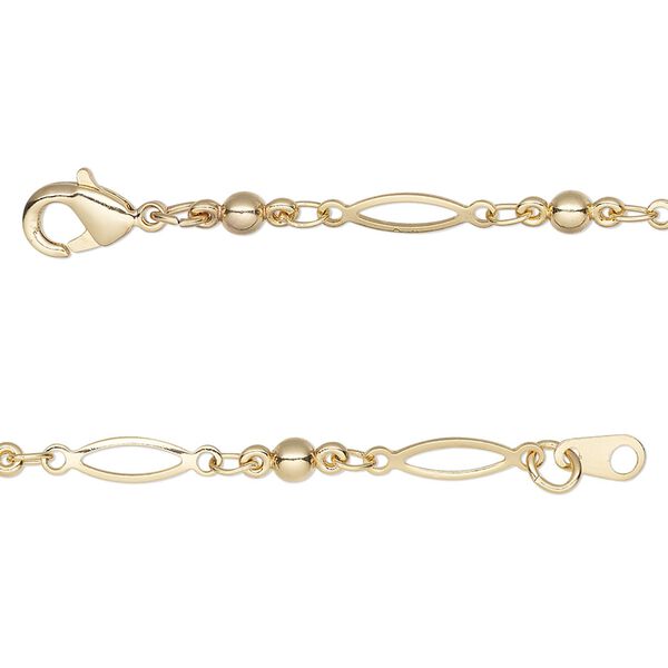 Chain, gold-finished brass, 3mm open oval and link, 20 inches with lobster claw clasp. Sold individually. image number 0