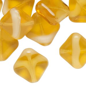 Bead, pressed glass, translucent yellow, 15x8mm flat diamond. Sold per 2-ounce pkg, approximately 15 beads.