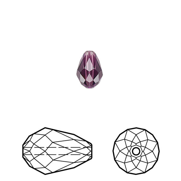 Bead 144pk amethyst, Swarovski® 9x6mm teardrop 5500 image number 0