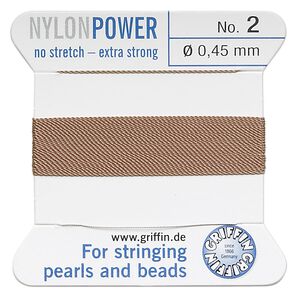 Thread, Griffin, nylon, beige, size #2. Sold per 2-meter card (approximately 78 inches).