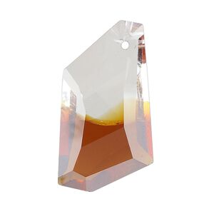 Focal glass 1pk 36x19mm faceted freeform, translucent and transparent amber clear