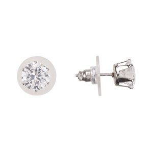Earring, Everyday Jewelry, cubic zirconia and stainless steel, clear, 8mm round with post. Sold per 2 pairs.