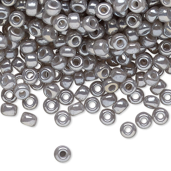Seed bead, Miyuki, glass, pkg/25g, #6 rocaille, translucent glazed luster silver grey, (RR-526). image number 0