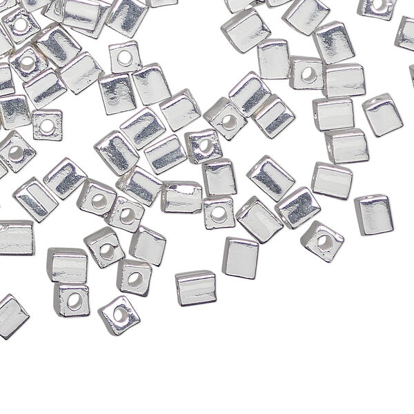 Seed bead, Miyuki, glass, pkg/4g, 3.5-3.7mm square, opaque silver-plated, (SB-961). image number 0