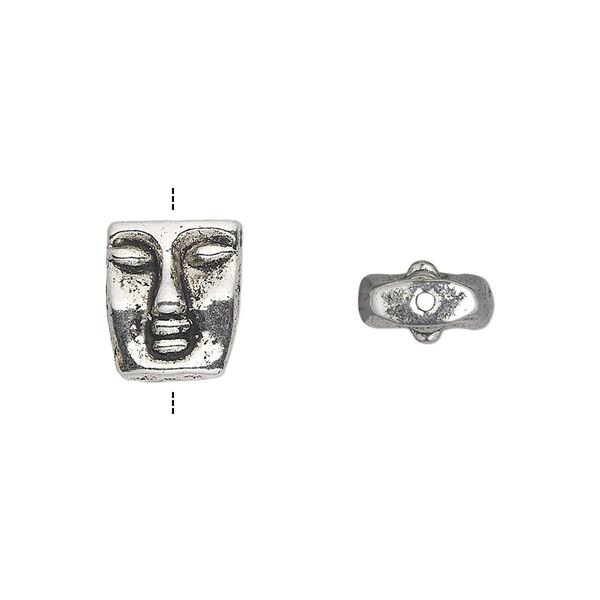 Bead, antique silver-plated "pewter" (zinc-based alloy), 12x10mm face. Sold per pkg of 20. image number 0