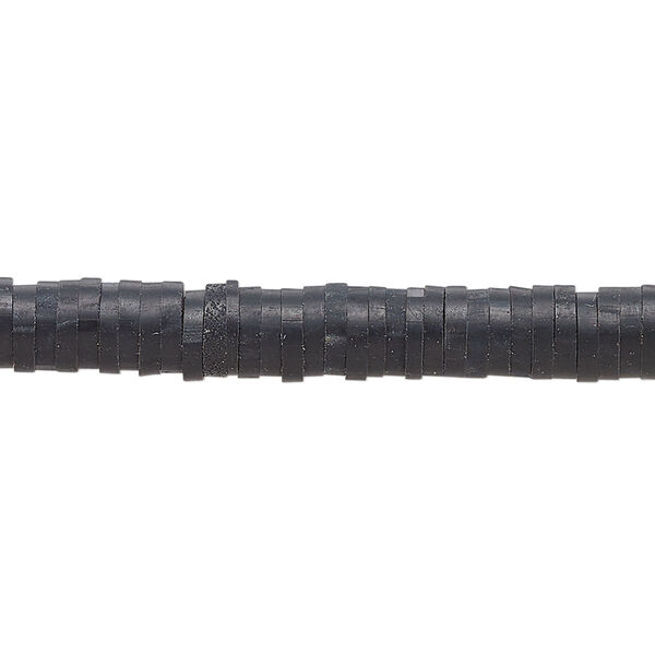 Bead, polymer clay, opaque black, 6x1-1/2mm heishi. Sold per pkg of (2) 16-inch strands. image number 0