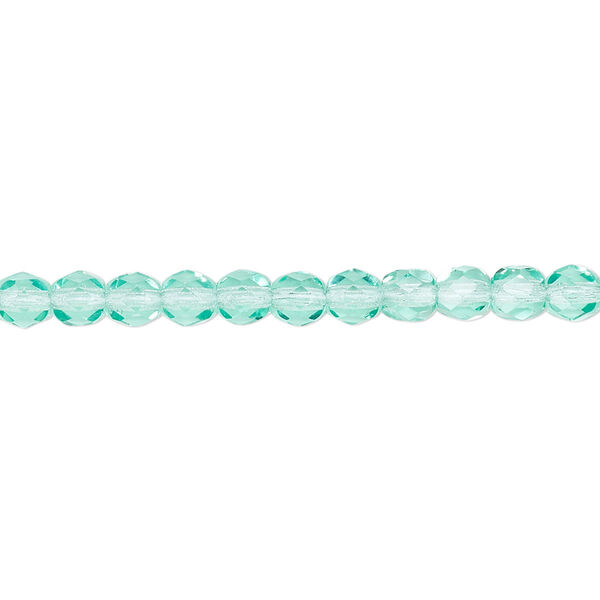 Bead, Czech fire-polished glass, light aqua, 4mm faceted round. Sold per pkg of 1,200 (1 mass). image number 0