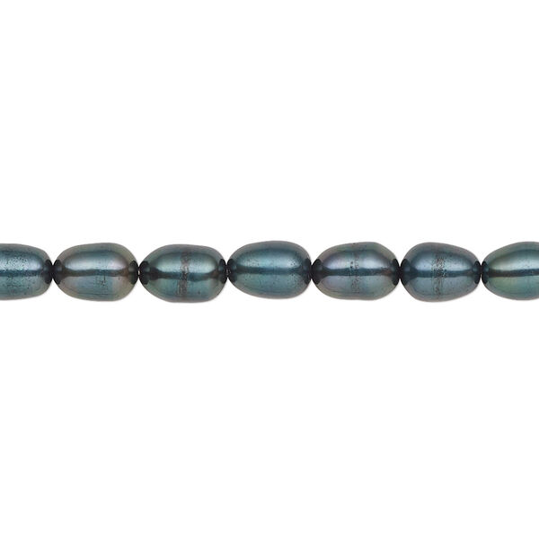 Pearl, cultured freshwater (dyed), iris green, 4-5mm rice, C grade, Mohs hardness 2-1/2 to 4. Sold per 16-inch strand. image number 0