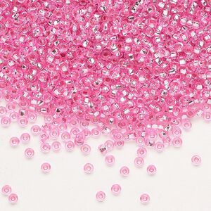 Seed bead, Preciosa Ornela Czech glass, pkg/50g, #11 rocaille, translucent silver-lined dyed color pink, (18275).