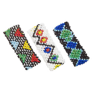 Bracelet mix, Just for Fun, stretch, glass seed beads on elastic 1pkg3, multicolored, 26mm width, 6-1/2 inches.